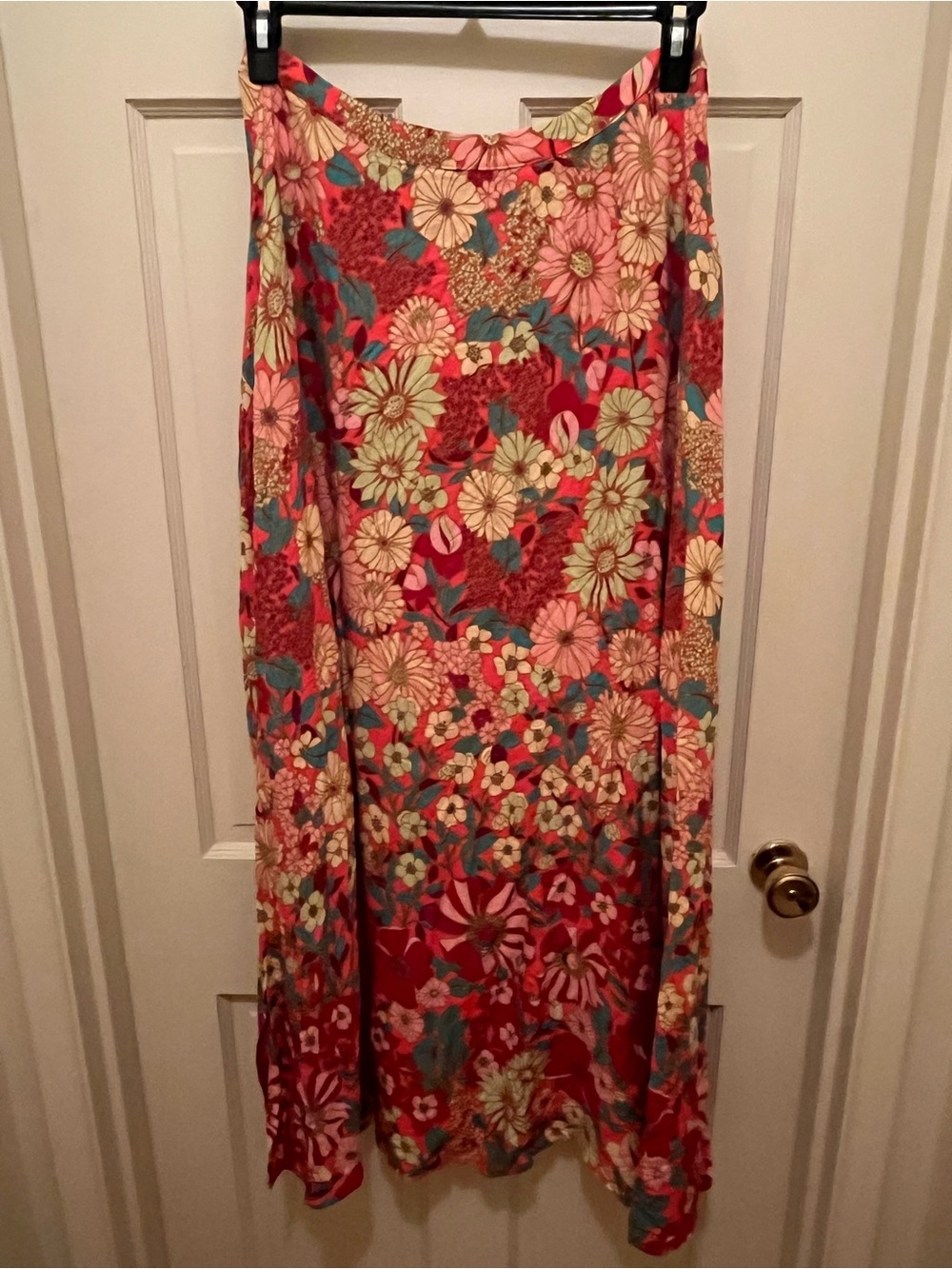 Natural Life Tiered Floral Boho Maxi Skirt Sz M Retro Hippie Festival Side Slits